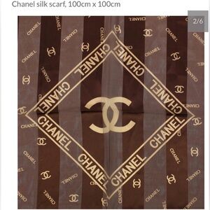 Brown & Beige Logo Stripe Silk Scarf